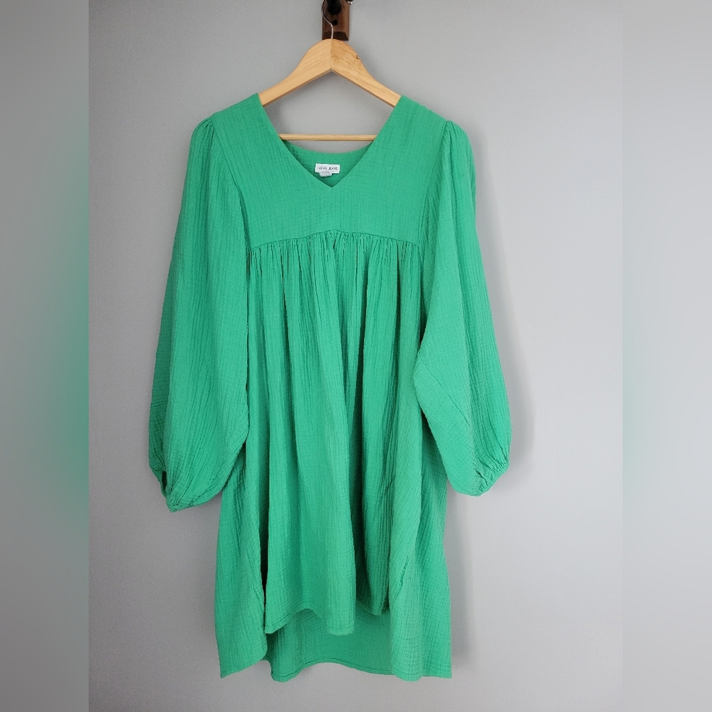 Tribal Jeans Dress Size S Oversized Green Long Sleeve Above The Knee Length